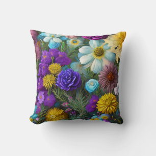 Coussin Fleurs Mixtes, Colorées, Printemps Rétro Moderne T