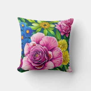 Coussin Fleurs Mixtes, Colorées, Style Hawaïen Printanier