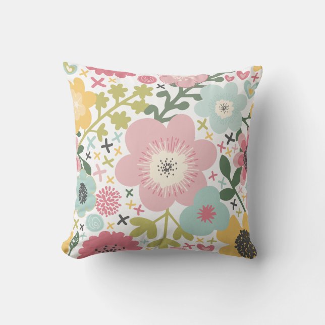 Coussin Fleurs modernes rose bleu jaune (Recto)