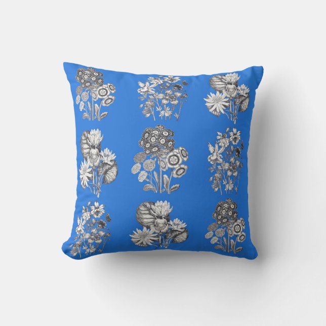Coussin Fleurs monochromes sur arrière - plan bleu électri (Recto)