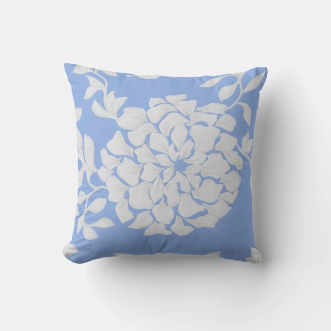 Coussin Fleurs Motifs en pas inclinées Feuille Bleu Blanc (Recto)
