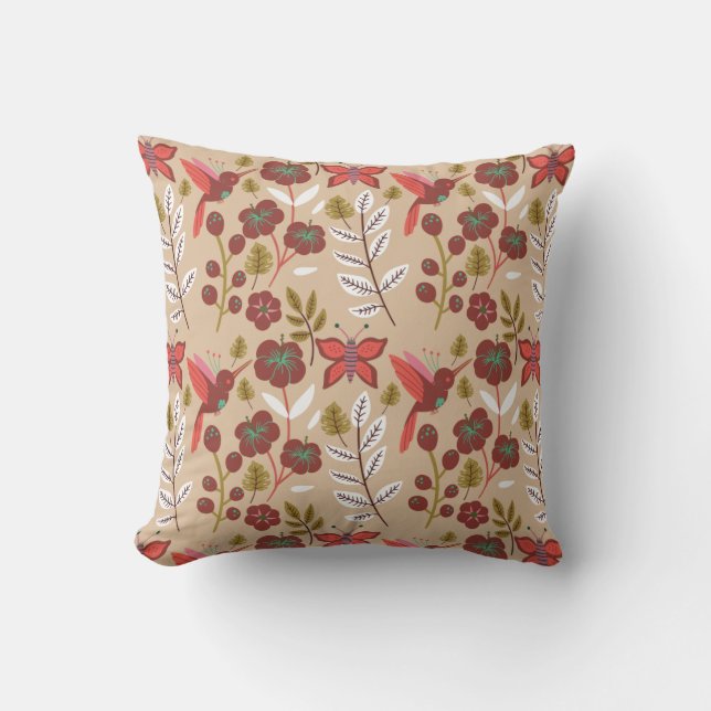 Coussin Fleurs motifs florales sans soudure, oiseaux, papi (Recto)