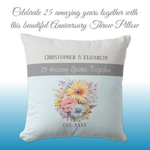 Coussin fleurs noces d'argent 25e bleu