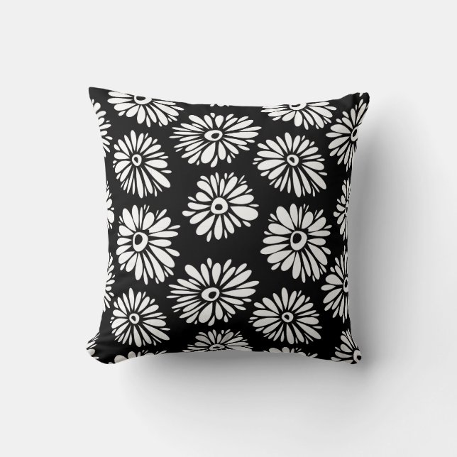 Coussin Fleurs noires et blanches funky (Recto)