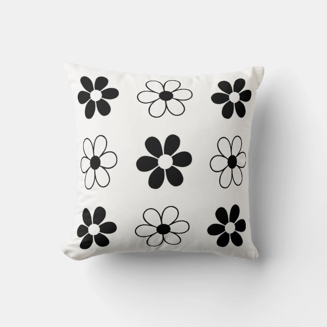 Coussin Fleurs noires et blanches modernes en blanc (Recto)