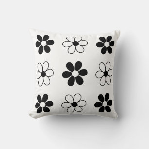 Coussin Fleurs noires et blanches modernes sur fond blanc