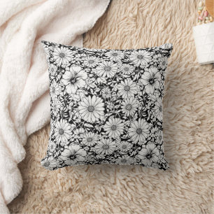 Coussin Fleurs noires et blanches, motif sans couture vint