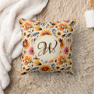 Coussin Fleurs orange mignonnes Folk mexicain
