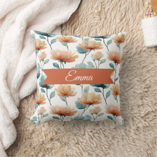 Coussin Fleurs orange vintage de printemps personnalisées