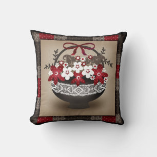 Coussin Fleurs panier cadre en dentelle design floral vint