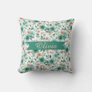 Coussin Fleurs personnalisées de printemps vintage vert