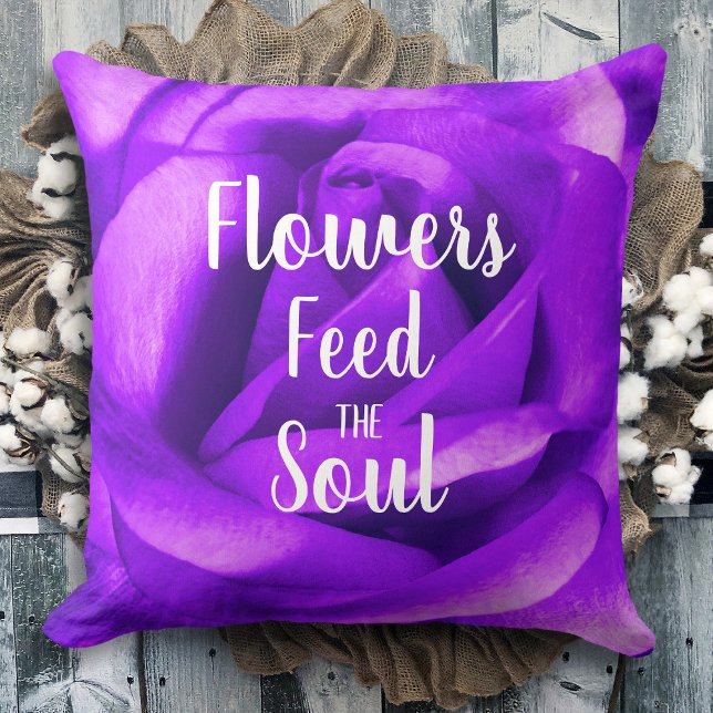 Coussin Fleurs Photo Rose Violet Alimenter L'Âme Script (Créateur téléchargé)
