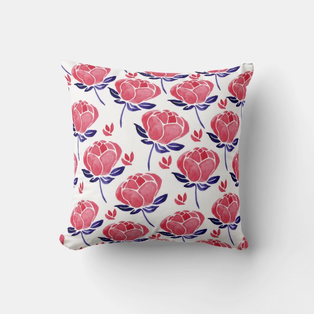 Coussin Fleurs printanières, aquarelle motif sans couture. (Recto)