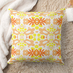 Coussin Fleurs psychédéliques & Coeur Orange Jaune Blanc