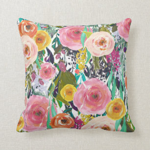 Coussin Fleurs romantiques d'aquarelle de jardin