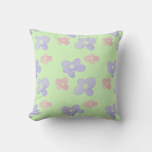 Coussin Fleurs rose bleu sur vert pastel