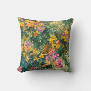 Coussin Fleurs rose jaune