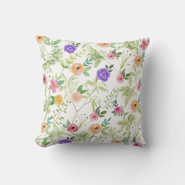 Coussin Fleurs rose vert pourpre (Recto)