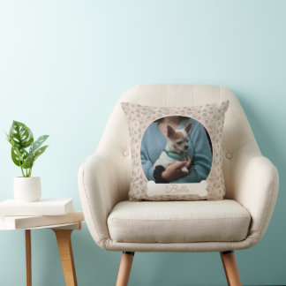 Coussin Fleurs roses avec photo de VOTRE CHIEN et nom os