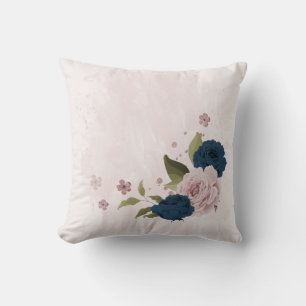 Coussin fleurs roses bleu marine 