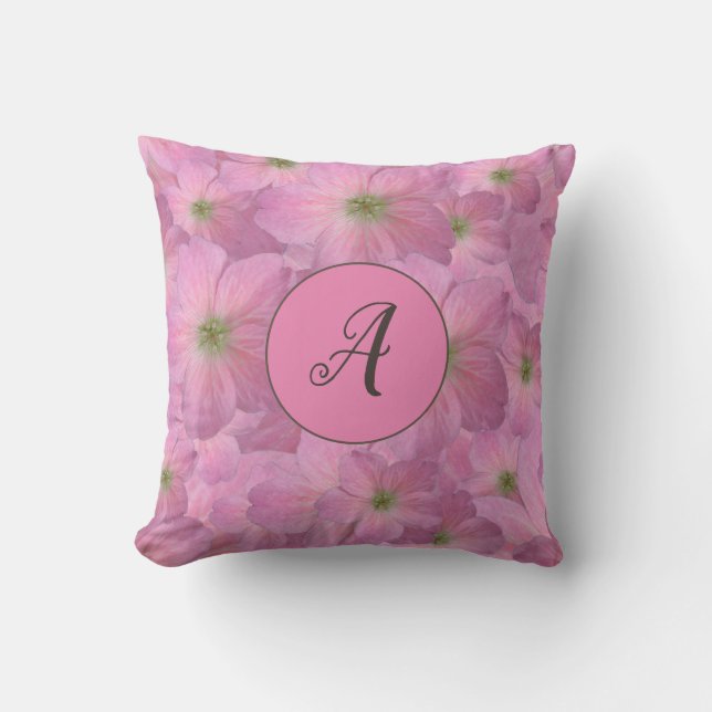 Coussin Fleurs roses douces avec le monogramme fait sur (Recto)
