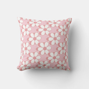 Coussin Fleurs roses et blanches modernes sur fond rose cl