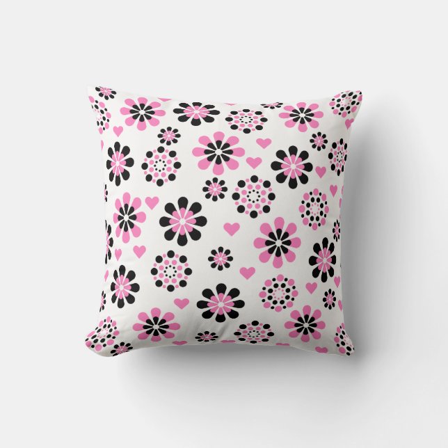 Coussin Fleurs roses et noires (Recto)