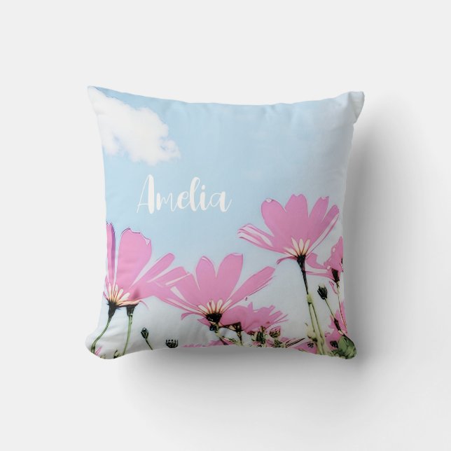 Coussin Fleurs roses Floral Maman Nom Fête des Mères (Recto)