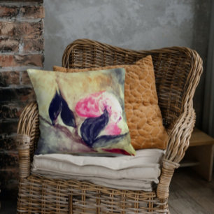 Coussin Fleurs roses harmoniques Feuilles noirs Abstraits