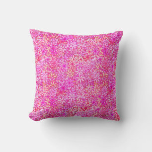 Coussin fleurs roses, pêche, orchidée et corail