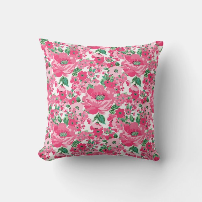 Coussin Fleurs roses peintes à la main mignonne Design bla (Recto)