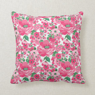 Coussin Fleurs roses peintes à la main mignonne Design bla