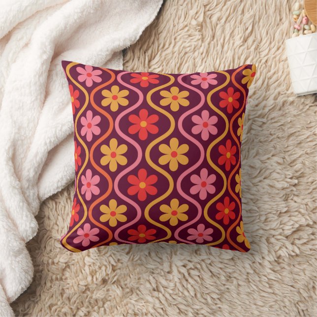 Coussin Fleurs roses, rouges et orange sur motif ogee rétr (Couverture)