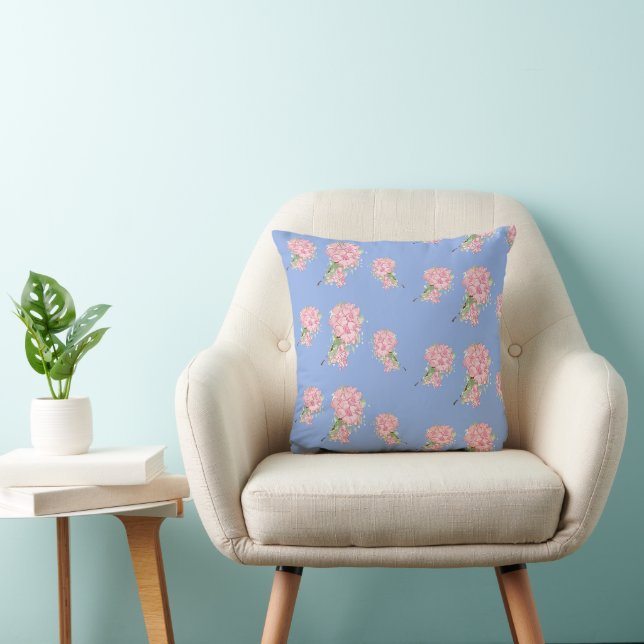 Coussin Fleurs roses sur bleu (Chaise)