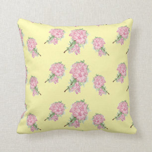 Coussin Fleurs roses sur jaune