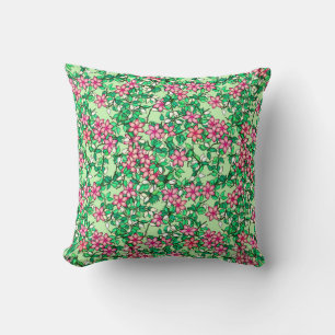 Coussin Fleurs roses sur un pâle - arrière - plan vert
