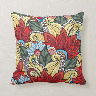Coussin Fleurs Rouge Jaune Bleu Vert Et Fleurs