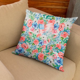 Coussin Fleurs rouges, blanches et bleues Fête patriotique