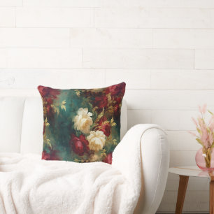Coussin Fleurs rouges blanches vertes