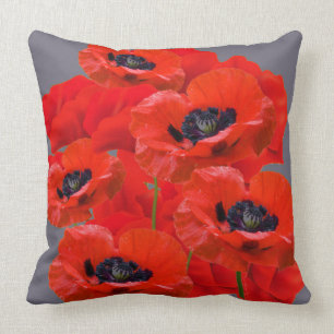 COUSSIN FLEURS ROUGES DE PAVOT ORIENTAL D'ORANGEY