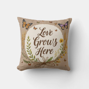 Coussin Fleurs sauvages bohèmes, papillons, blé