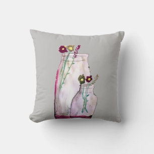 Coussin Fleurs sauvages d'aquarelle Whimsical en vase