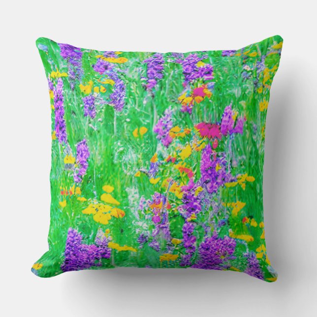Coussin Fleurs sauvages d'été dans un champ vert (Recto)