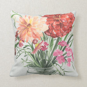 Coussin Fleurs sauvages d'été - roses et rouges
