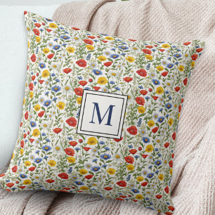Coussin Fleurs sauvages Motif floral joli monogramme