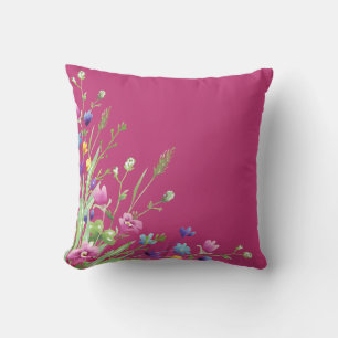 Coussin Fleurs sauvages rose botanique