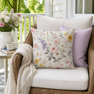Coussin Fleurs sauvages rose jaune lilas