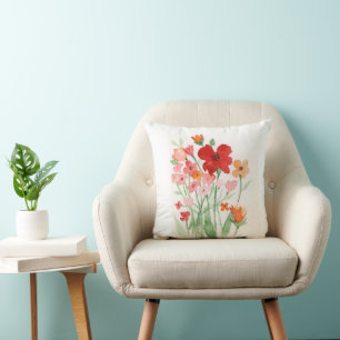 Coussin Fleurs sauvages rouges et roses 
