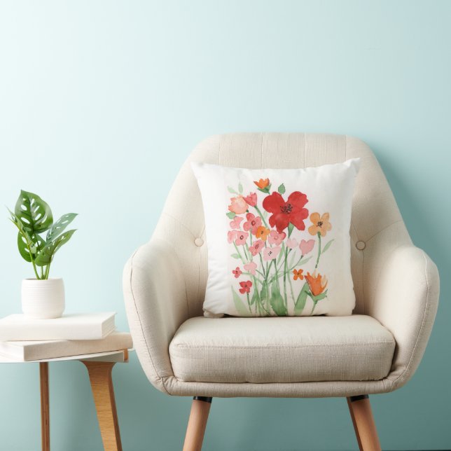 Coussin Fleurs sauvages rouges et roses  (Chaise)
