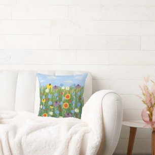 Coussin Fleurs sauvages sous un ciel bleu